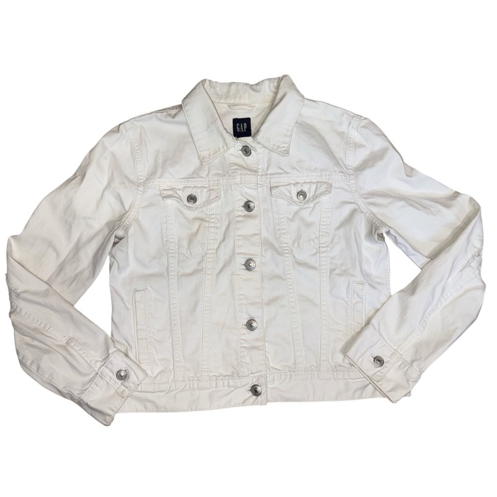GAP‎ White Distressed Denim Jacket Y2K